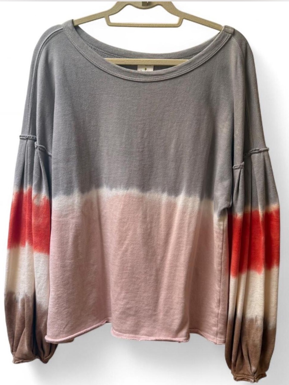 Women’s Tie-Dye Long Sleeve Sweatshirt Top - Gray, Pink, Beige